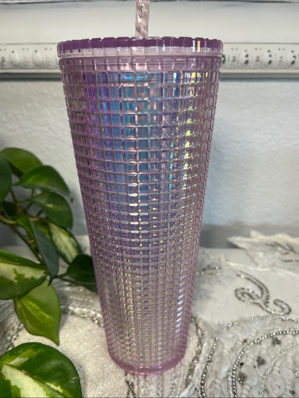 Starbucks Purple Iridescent Grid Cold Cup Tumbler 24 oz NWOT - Picture 6 of 10